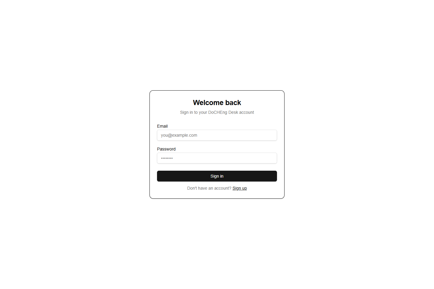 DoCHEng Desk v2 public sign-in page. Authenticated research workflows are not shown.