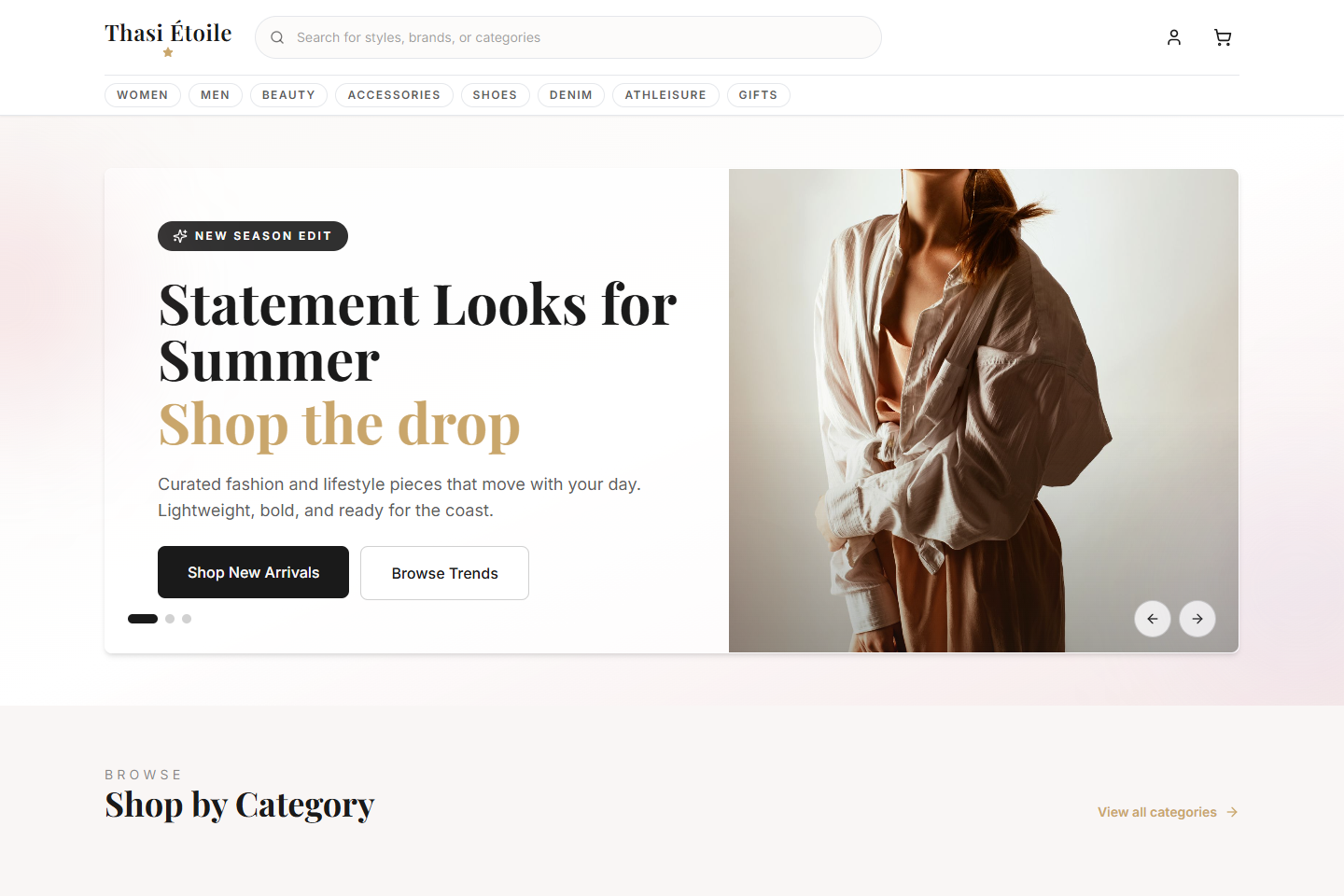 Thasi Étoile public boutique storefront. Store transactions and fulfilment are independently operated.